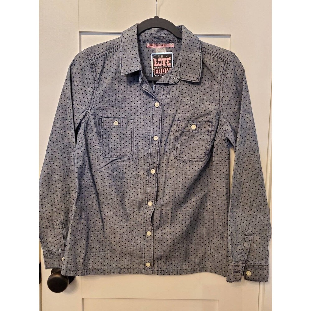 Navy Polka Dot Button Down Ladies Shirt